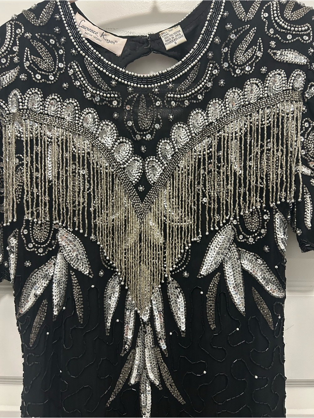 Laurence Kazar Black Dress with Silver Fringe Embellishment - Picture 4 of 9